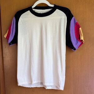 ModCloth Black Cream Rainbow Raglan Tee size L